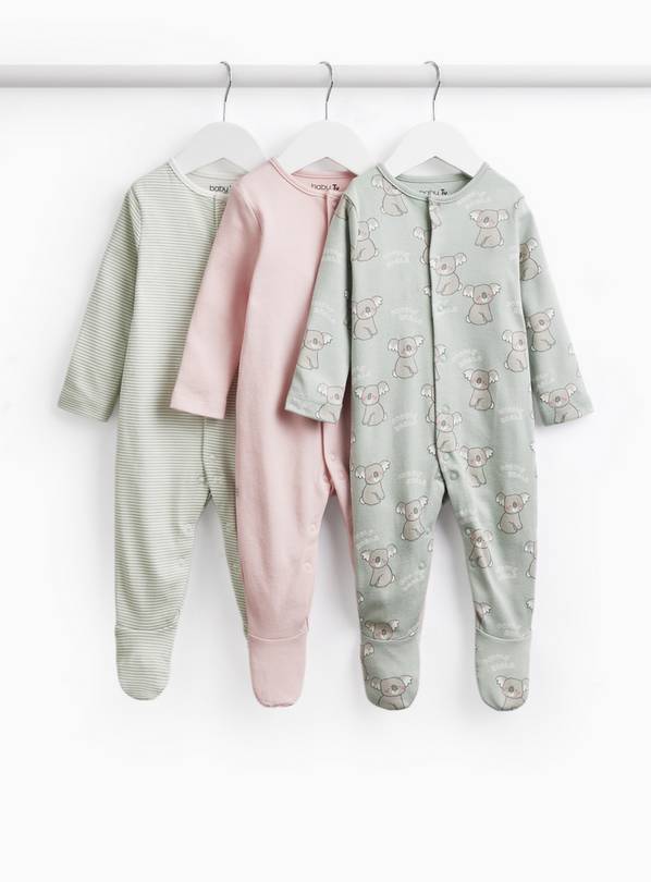 Koala & Stripe Print Sleepsuits 3 Pack 9-12 months